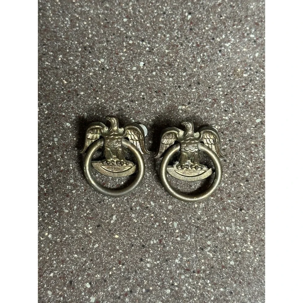 Vintage Eagle Ring Drawer Pulls Antique Brass Cabinet Hardware Pair No 8393